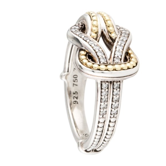 LAGOS DIAMOND NEWPORT 18K YELLOW GOLD & STERLING SILVER 925 KNOT BAND RING - Picture 8 of 9